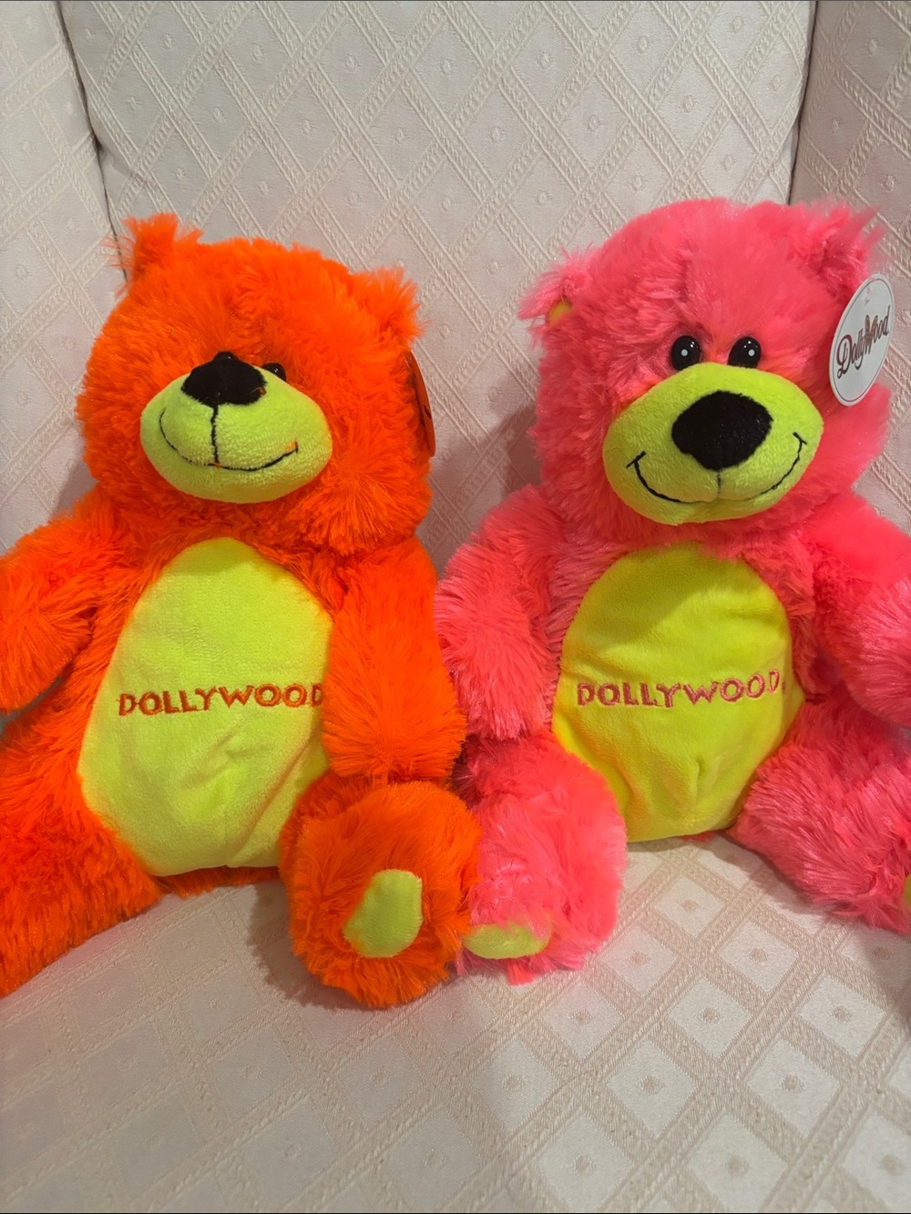 Dollywood Neon Plush Bear - Orange or Hot Pink with Lime Belly